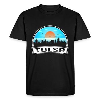 Tulsa Oklahoma États-Unis Skyline Vintage Sunset Travel S - T-shirt Premium bio Homme - noir - Devant - Nico (187cm)