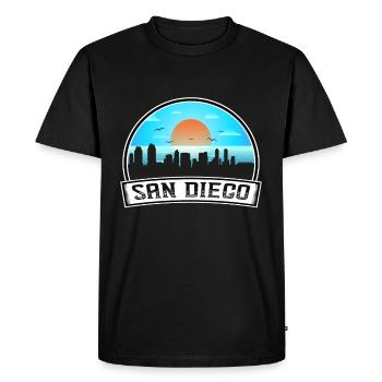 San Diego Californie États-Unis Skyline Vintage Sunset Tr - T-shirt Premium bio Homme - noir - Devant - Nico (187cm)