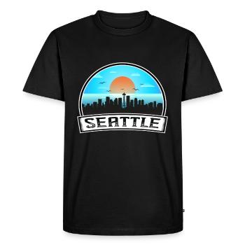Seattle Washington États-Unis Skyline Vintage Sunset - T-shirt Premium bio Homme - noir - Devant - Nico (187cm)