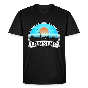 Lansing Michigan États-Unis Skyline Vintage Sunset Travel - T-shirt Premium bio Homme - noir - Devant - Nico (187cm)
