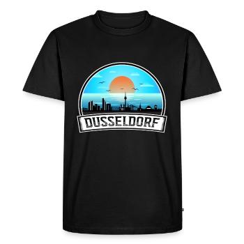 Dusseldorf Germany Skyline Vintage Sunset Travel S - Men's Premium Organic T-Shirt - black - Front - Nico (187cm)