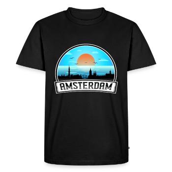 Amsterdam Pays-Bas Skyline Vintage Sunset Trave - T-shirt Premium bio Homme - noir - Devant - Nico (187cm)