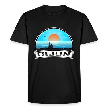 Gijon Spain Skyline Vintage Sunset Travel Souvenir - Men's Premium Organic T-Shirt - black - Front - Nico (187cm)