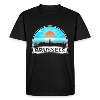 Bruxelles Belgique Skyline Vintage Sunset Travel Sou - T-shirt Premium bio Homme - noir - Devant - Nico (187cm)