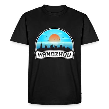 Hangzhou Chine Skyline Vintage Sunset Travel Souve - T-shirt Premium bio Homme - noir - Devant - Nico (187cm)