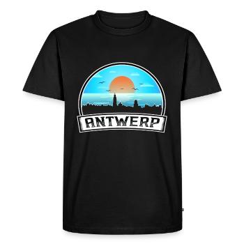 Anvers Belgique Skyline Vintage Sunset Travel Souv - T-shirt Premium bio Homme - noir - Devant - Nico (187cm)