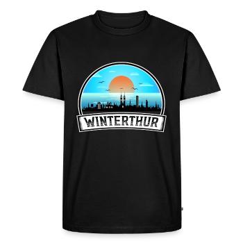 Winterthur Switzerland Skyline Vintage Sunset Trav - Men's Premium Organic T-Shirt - black - Front - Nico (187cm)