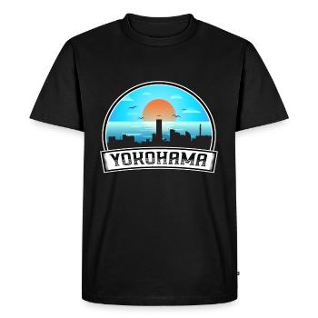 Yokohama Japon Skyline Vintage Sunset Travel Souve - T-shirt Premium bio Homme - noir - Devant - Nico (187cm)