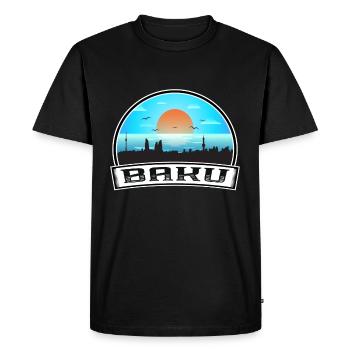 Bakou Azerbaïdjan Skyline Vintage Sunset Travel Souv - T-shirt Premium bio Homme - noir - Devant - Nico (187cm)