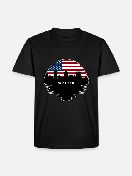 Wichita Kansas Usa Flag Skyline Silhouette Travel - Men's Premium Organic T-Shirt - black