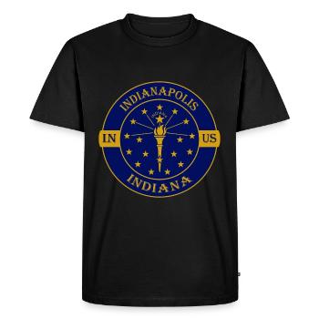 Indianapolis Indiana Flag USA Souvenir Badge - Men's Premium Organic T-Shirt - black - Front - Nico (187cm)