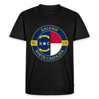Raleigh North Carolina Flag USA Souvenir Badge - Men's Premium Organic T-Shirt - black - Front - Nico (187cm)