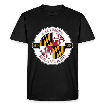 Baltimore Maryland Flag USA Travel Souvenir Badge - T-shirt Premium bio Homme - noir - Devant - Nico (187cm)