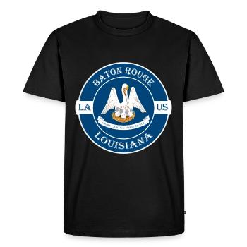 Baton Rouge Louisiana Flag USA Souvenir Badge - Men's Premium Organic T-Shirt - black - Front - Nico (187cm)
