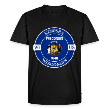 Kenosha Wisconsin Flag USA Travel Souvenir Badge - Men's Premium Organic T-Shirt - black - Front - Nico (187cm)