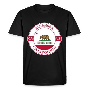 Alhambra California Flag USA Travel Souvenir Badge - T-shirt Premium bio Homme - noir - Devant - Nico (187cm)