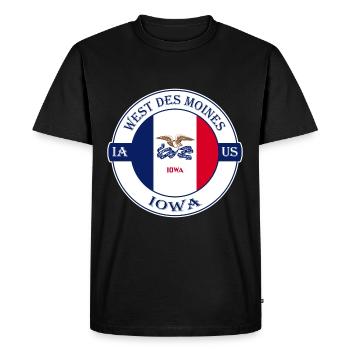 West Des ines Iowa Flag USA Souvenir Badge - T-shirt Premium bio Homme - noir - Devant - Nico (187cm)