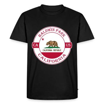 Baldwin Park California Flag USA Souvenir Badge - Men's Premium Organic T-Shirt - black - Front - Nico (187cm)