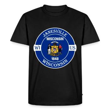 Janesville Wisconsin Flag USA Souvenir Badge - T-shirt Premium bio Homme - noir - Devant - Nico (187cm)