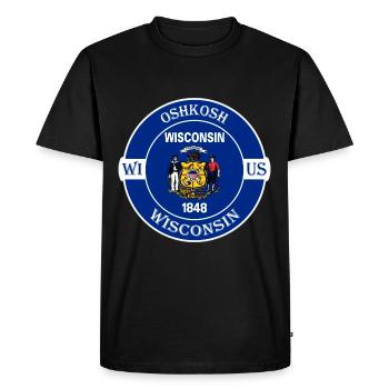 Oshkosh Wisconsin Flag USA Travel Souvenir Badge - Men's Premium Organic T-Shirt - black - Front - Nico (187cm)