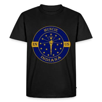 Muncie Indiana Flag USA Travel Souvenir Badge - Men's Premium Organic T-Shirt - black - Front - Nico (187cm)