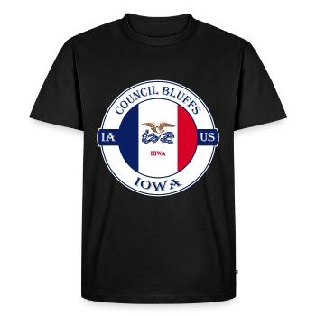 Council Bluffs Iowa Flag USA Travel Souvenir Badge - Men's Premium Organic T-Shirt - black - Front - Nico (187cm)
