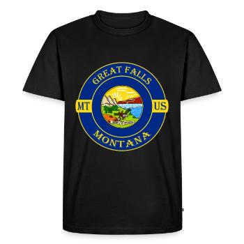 Great Falls ntana Flag USA Travel Souvenir Badge - Men's Premium Organic T-Shirt - black - Front - Nico (187cm)