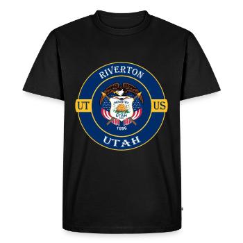 Riverton Utah Flag USA Travel Souvenir Badge - Men's Premium Organic T-Shirt - black - Front - Nico (187cm)