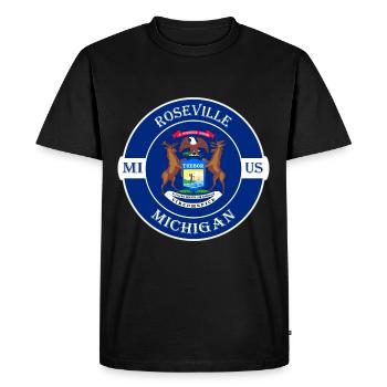 Roseville Michigan drapeau USA voyage Souvenir Badge - T-shirt Premium bio Homme - noir - Devant - Nico (187cm)