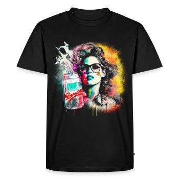 Retro 80s Woman with Airbrush Details, Beverage Can - Men's Premium Organic T-Shirt - black - Front - Nico (187cm)