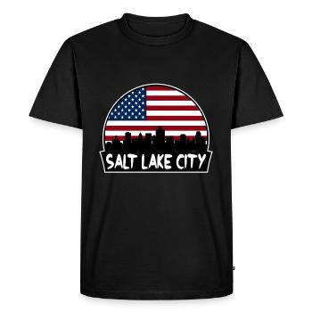 Salt Lake City Utah États-Unis Flag Skyline Silhouette Tr - T-shirt Premium bio Homme - noir - Devant - Nico (187cm)