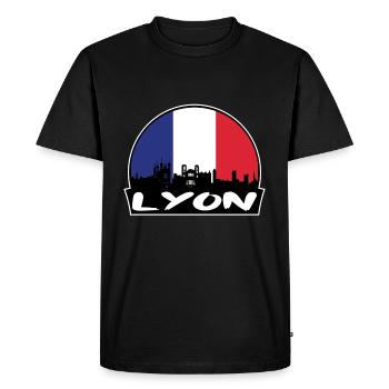 Lyon France Flag Skyline Silhouette Voyage - T-shirt Premium bio Homme - noir - Devant - Nico (187cm)