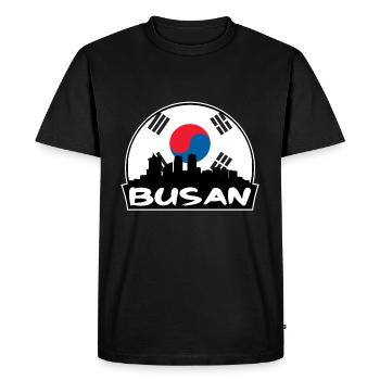 Busan South Korea Flag Skyline Silhouette Travel - Men's Premium Organic T-Shirt - black - Front - Nico (187cm)