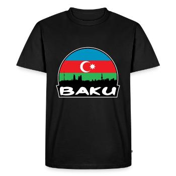 Bakou, Azerbaïdjan, drapeau, Skyline, silhouette, voyage - T-shirt Premium bio Homme - noir - Devant - Nico (187cm)