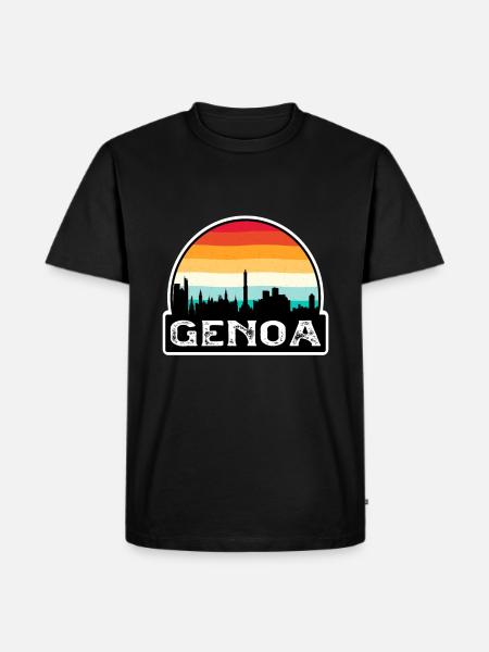 Genova Italia Bandiera Skyline Travel Souvenir - Maglietta ecologica premium da uomo - nero