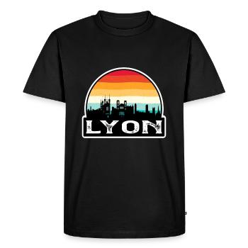 Lyon France Flag Skyline Souvenir de voyage - T-shirt Premium bio Homme - noir - Devant - Nico (187cm)