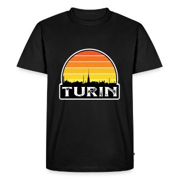 Turin Italy Flag Skyline Travel Souvenir - Men's Premium Organic T-Shirt - black - Front - Nico (187cm)