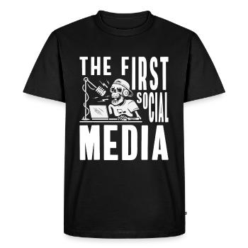 Travail d’annonce de modérateur - T-shirt Premium bio Homme - noir - Devant - Nico (187cm)