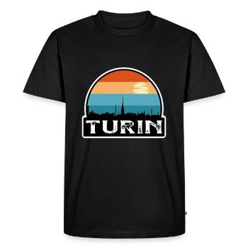 Turin Italy Flag Skyline Travel Souvenir - Men's Premium Organic T-Shirt - black - Front - Nico (187cm)