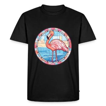 Flamingo Colorful Watercolor Animal Illustration - Men's Premium Organic T-Shirt - black - Front - Nico (187cm)