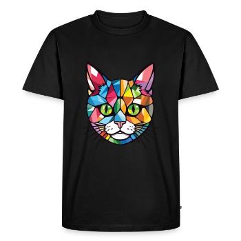 Kitten Colorful Watercolor Animal Pet Illustration - Men's Premium Organic T-Shirt - black - Front - Nico (187cm)