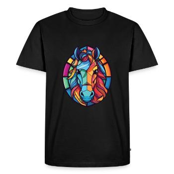 Pony Colorful Watercolor Animal Pet Illustration - Men's Premium Organic T-Shirt - black - Front - Nico (187cm)