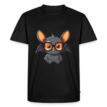 Bat Wearing Glasses Cartoon Kawaii Illustration - Men's Premium Organic T-Shirt - black - Front - Nico (187cm)