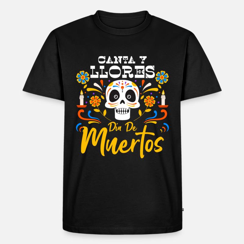Mexiko Muertos Blumen - Männer Premium Bio T-Shirt - Schwarz