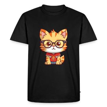 Kitten Wearing Glasses Cartoon Kawaii Illustration - Men's Premium Organic T-Shirt - black - Front - Nico (187cm)