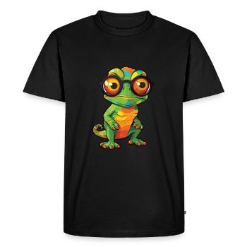 Chameleon With Glasses Cartoon Kawaii Illustration - Men's Premium Organic T-Shirt - black - Front - Nico (187cm)