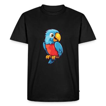 Perroquet Dessin Animé Kawaii Aquarelle Illustration - T-shirt Premium bio Homme - noir - Devant - Nico (187cm)