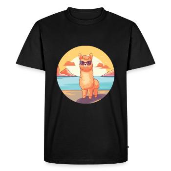 Alpaca Funny Cartoon Kawaii Beach Illustration - Men's Premium Organic T-Shirt - black - Front - Nico (187cm)