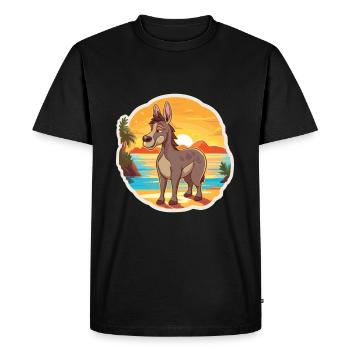 Donkey Funny Cartoon Kawaii Beach Illustration - Men's Premium Organic T-Shirt - black - Front - Nico (187cm)