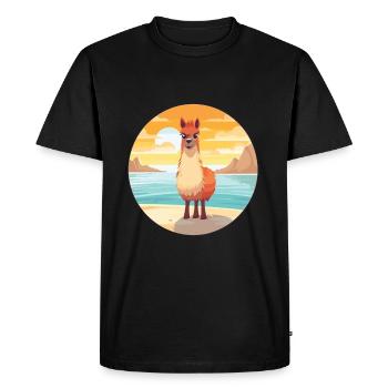 Lama Drôle de dessin animé Kawaii Beach Illustration - T-shirt Premium bio Homme - noir - Devant - Nico (187cm)
